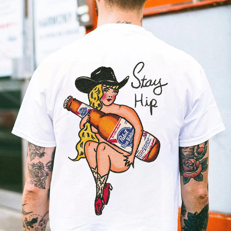 Tattoo inspired clothing: Stay Hip Beer Girl T-shirt-Wawl Soul