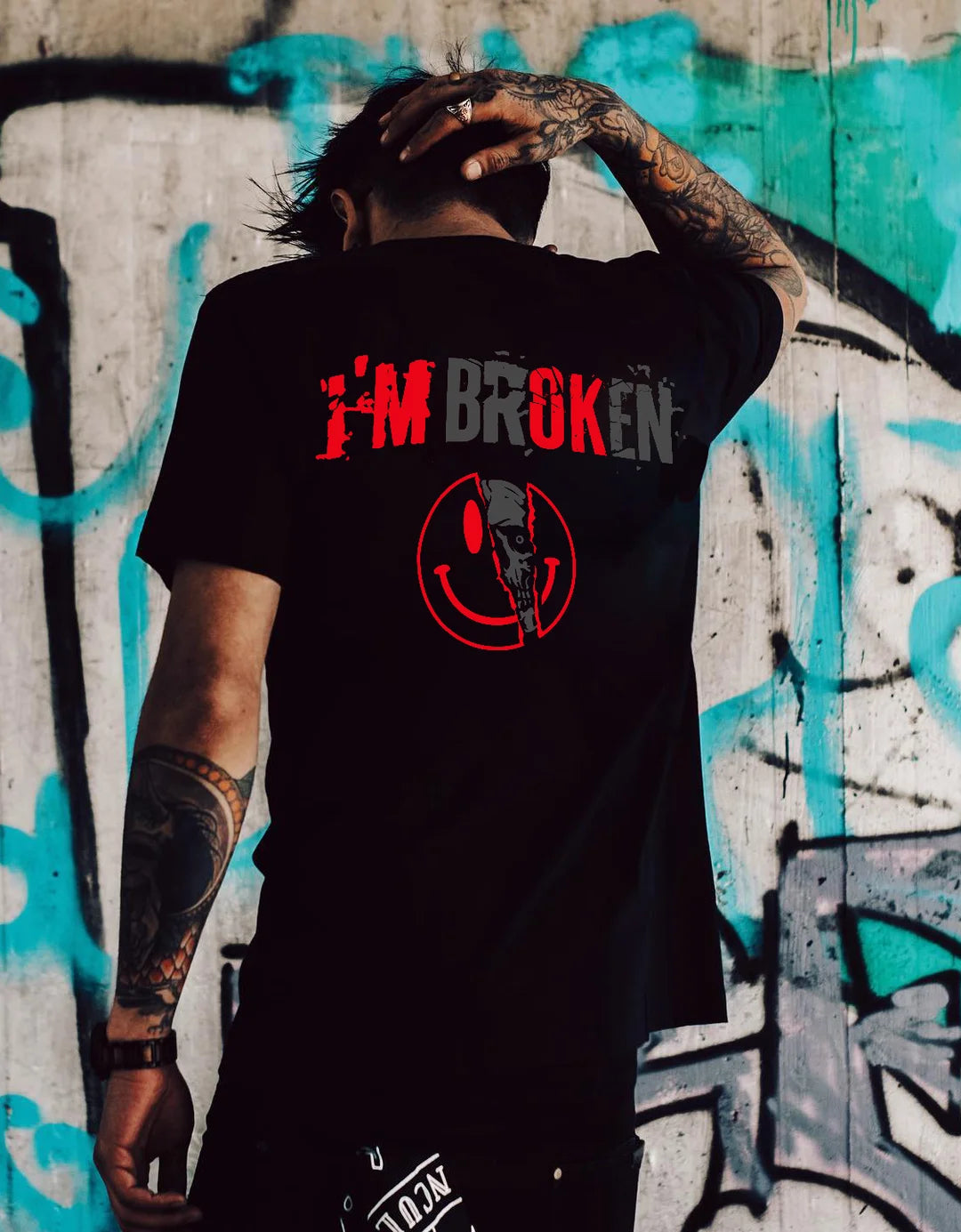 Tattoo inspired clothing: I'm Broken Smiley T-shirt-Wawl Soul