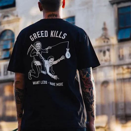 Tattoo inspired clothing: Greed Kills T-shirt-Wawl Soul