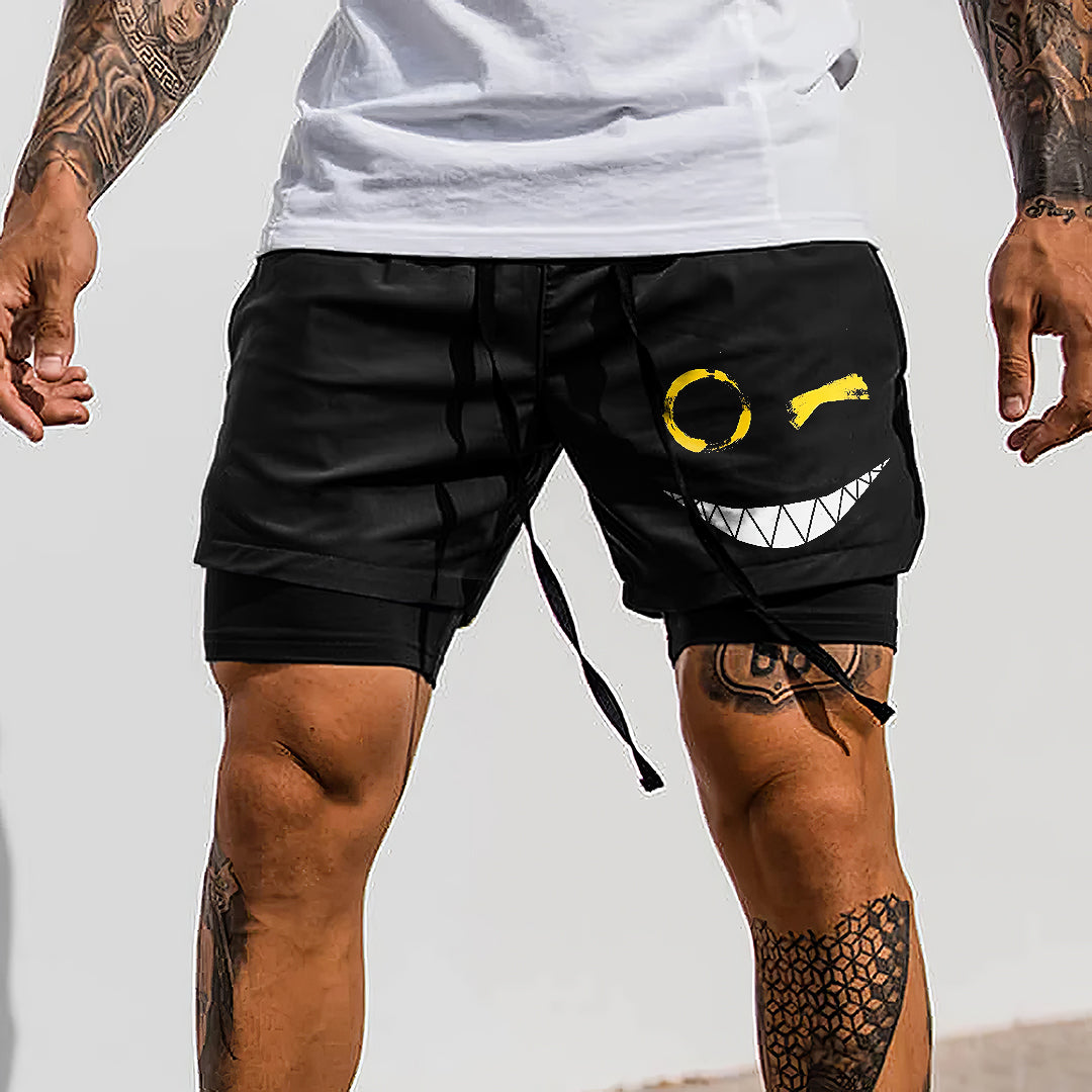 Scary Smiley Face Print Men's Shorts-Mavearmy