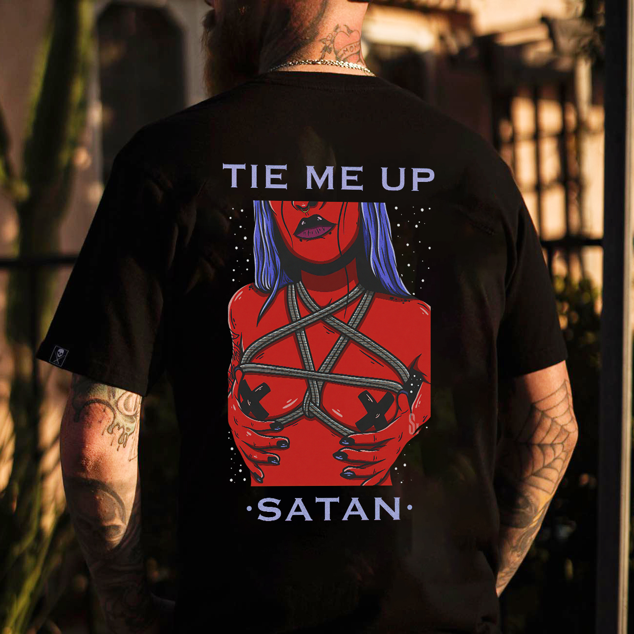 Tie Me Up Satan Print Men's T-shirt
