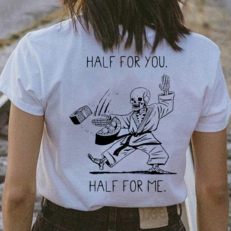 Half For You Half For Me Skull Printed Cozy White T-shirt