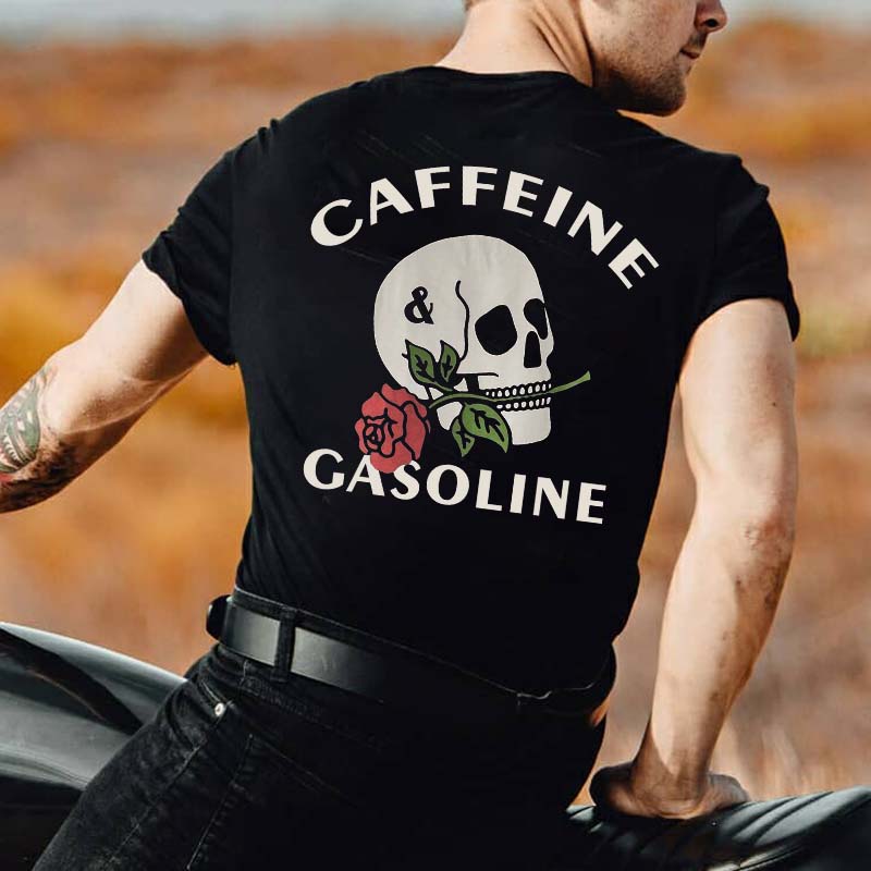 Caffeine & Gasoline rose skull print t-shirt