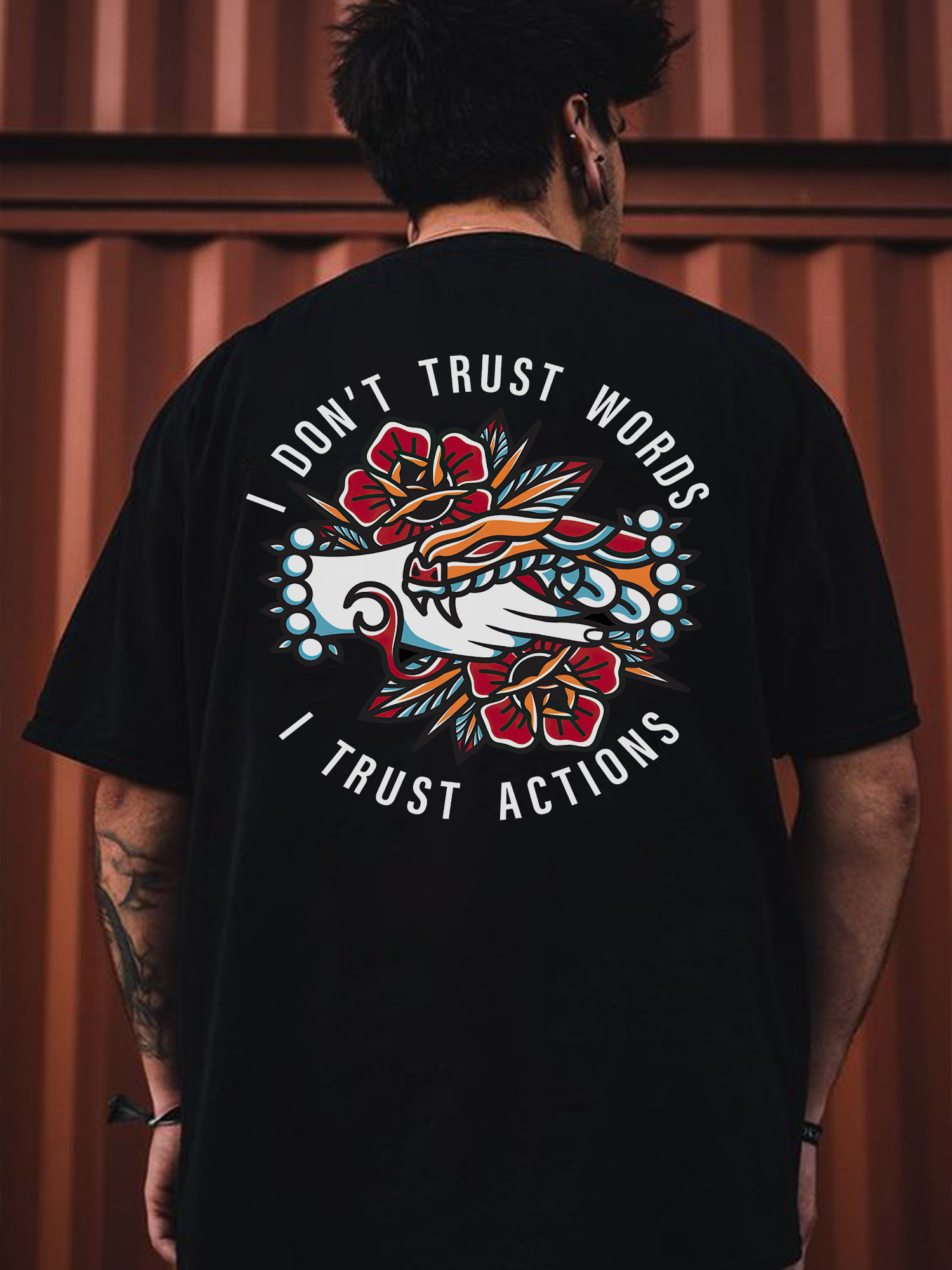 I don't trust words  printed men's designer T-shirt