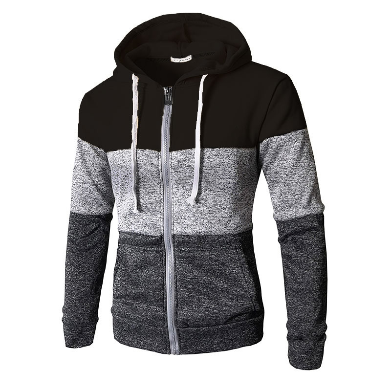 Casual sports color block zipper hoodie-Forestso