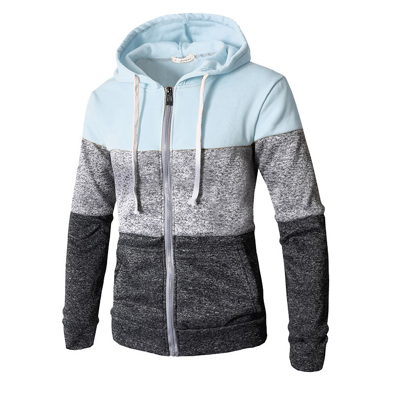 Casual sports color block zipper hoodie-Forestso