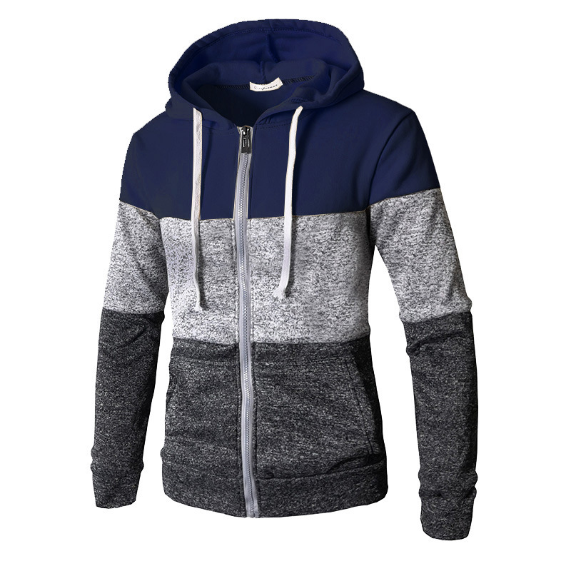 Casual sports color block zipper hoodie-Forestso