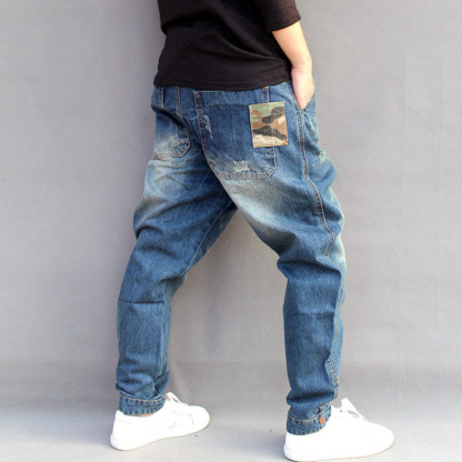 Street fashion hip-pop loose jeans-Forestso