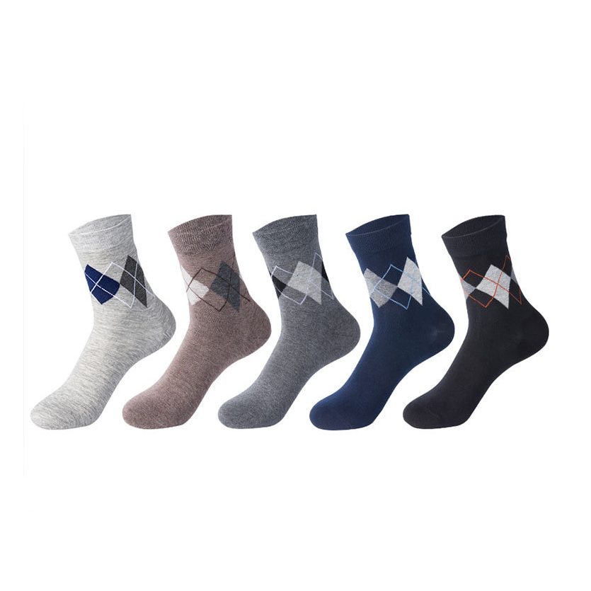 Men's British style diamond lattice cotton breathable socks-Forestso