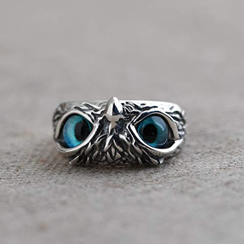 Blue eyes owl alloy ladies all-match rings-Forestso