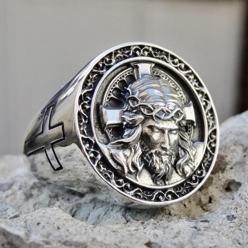 Jesus cross faith alloy men's rings-Forestso