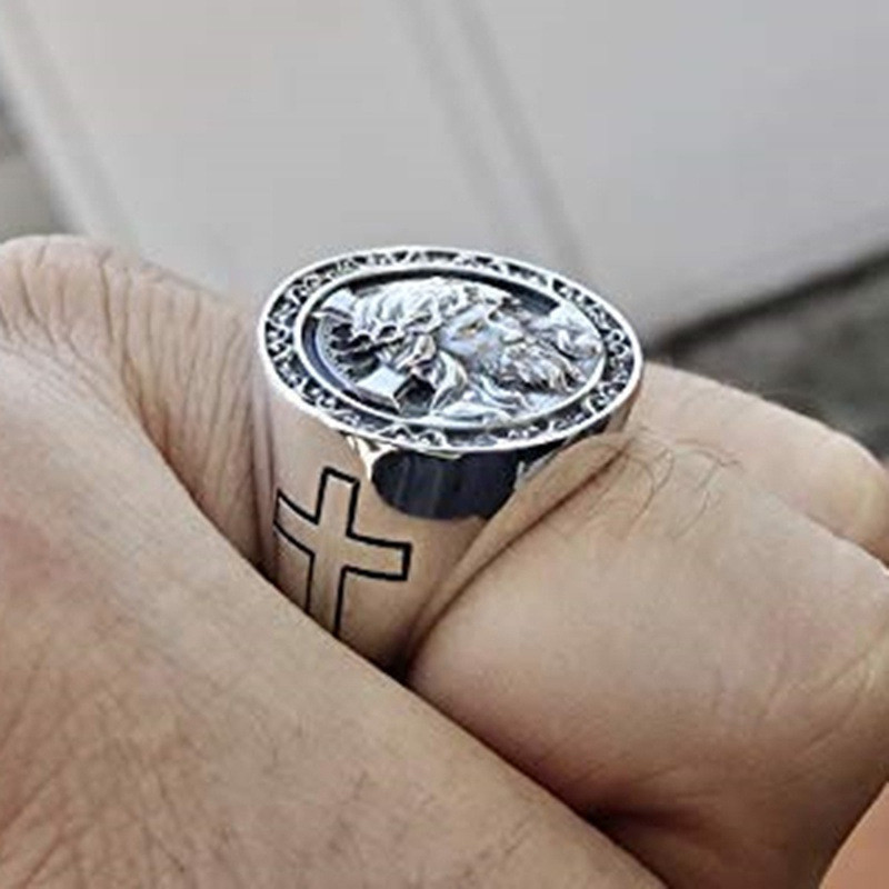 Jesus cross faith alloy men's rings-Forestso