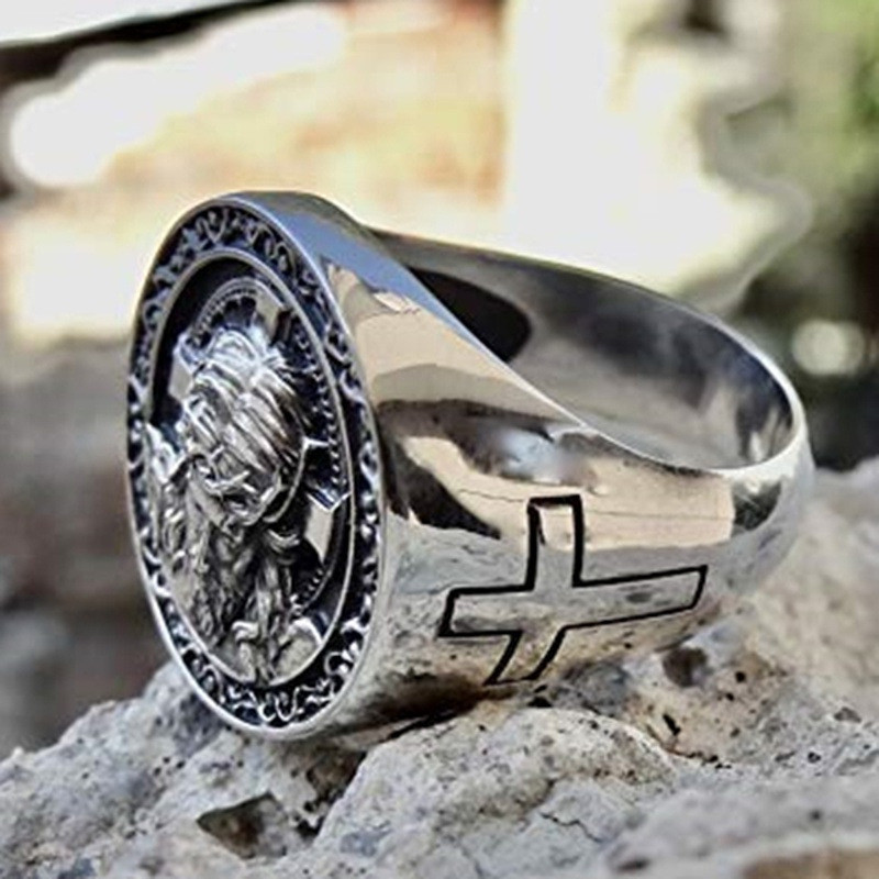 Jesus cross faith alloy men's rings-Forestso