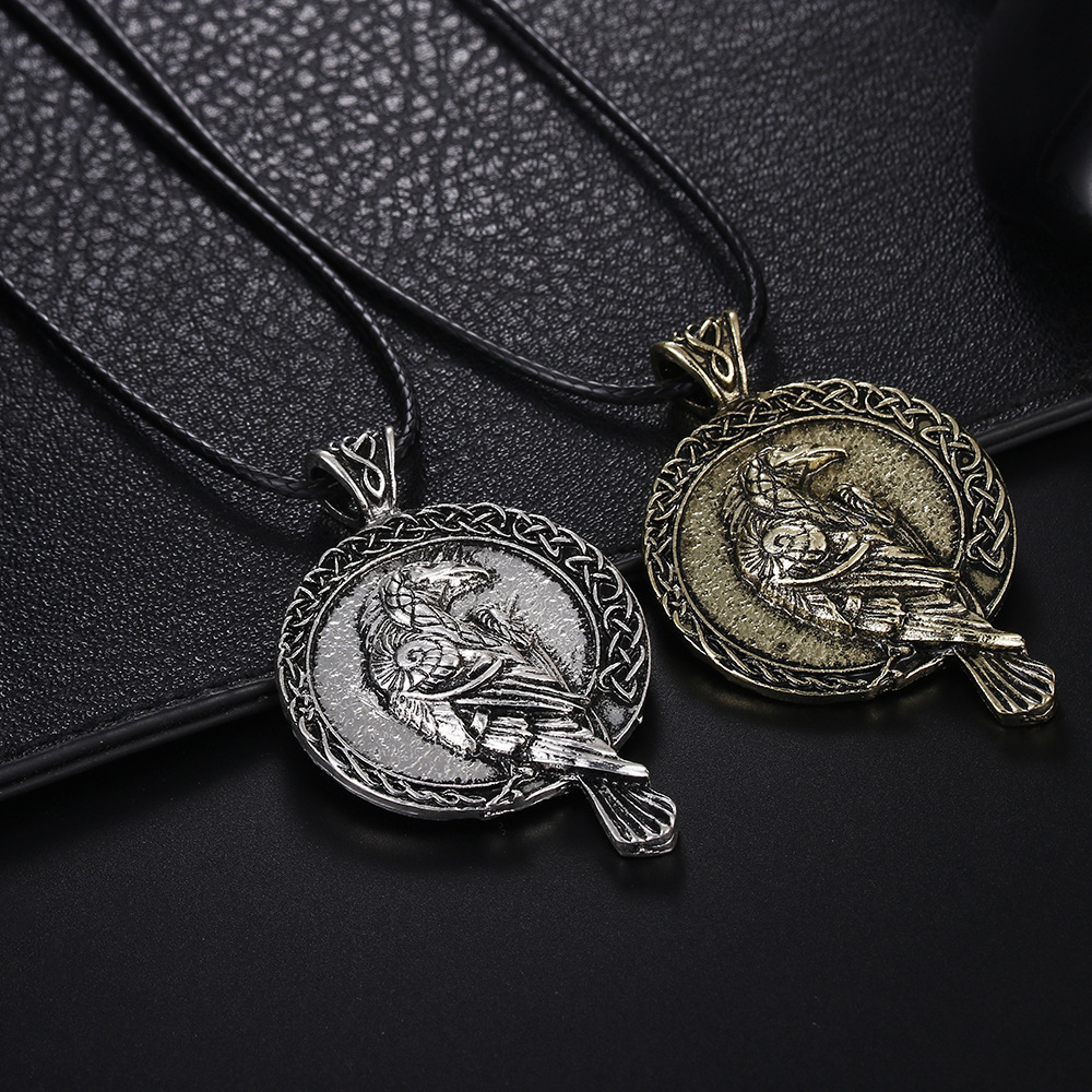 Vintage crow pendant casual alloy necklace-Forestso