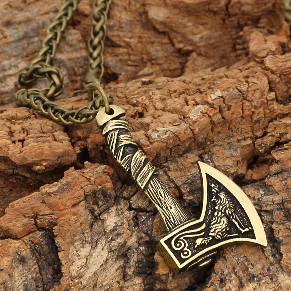 Viking Jewelry Celtic Wolf Axe Designer Men's Necklace Trendy Accessories-Forestso