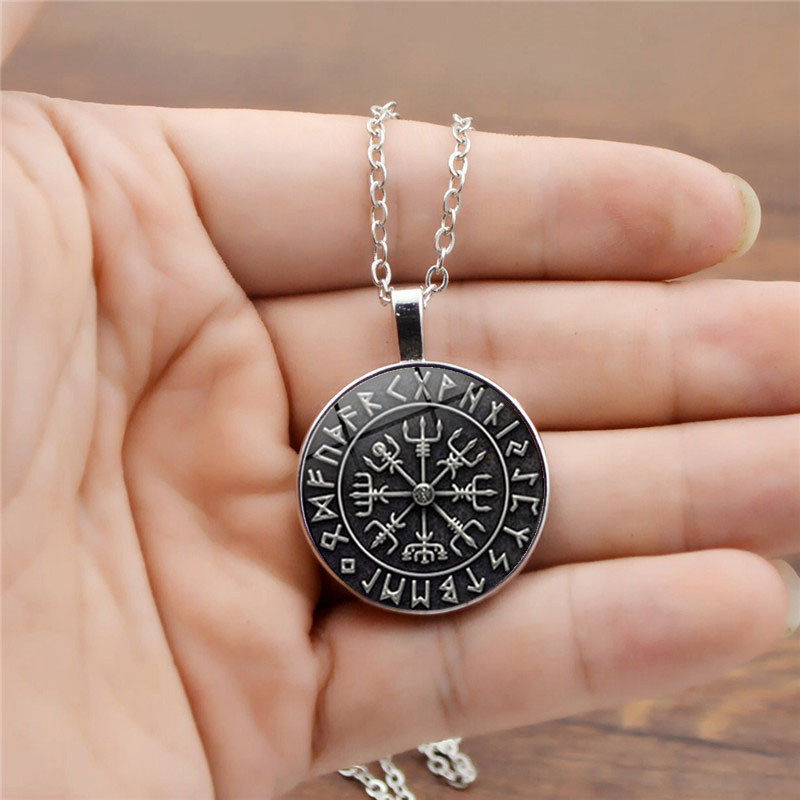 Viking Odin Logo Compass Time Gemstone Necklace Sweater Chain-Forestso