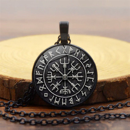 Viking Odin Logo Compass Time Gemstone Necklace Sweater Chain-Forestso