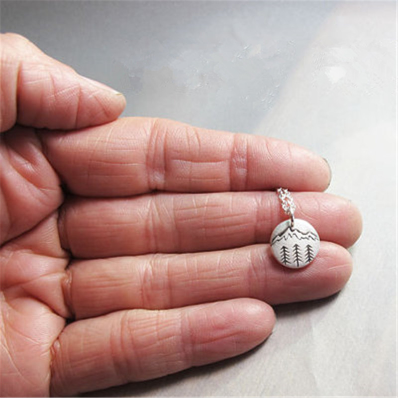 Round Mountain Necklace Mountaineering Handmade Pendant Three Tree Clavicle Chain-Forestso