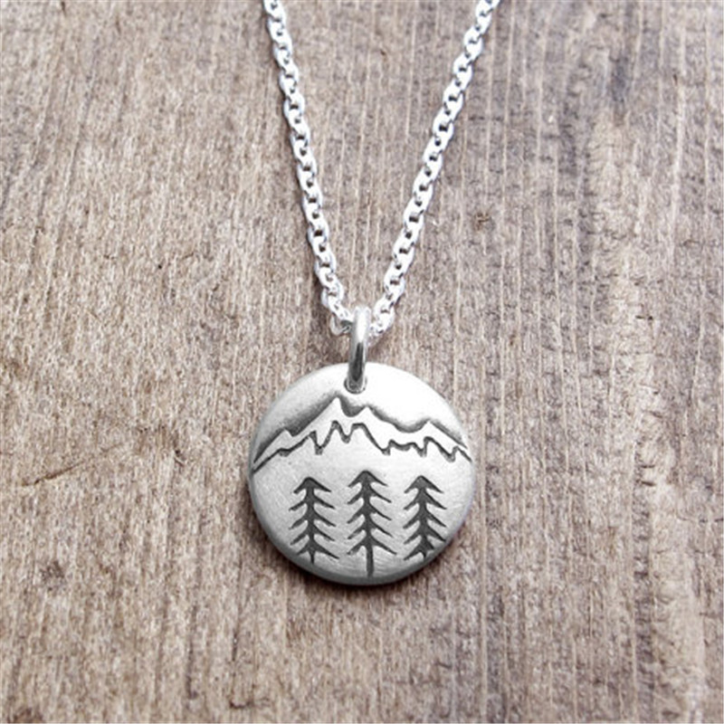 Round Mountain Necklace Mountaineering Handmade Pendant Three Tree Clavicle Chain-Forestso