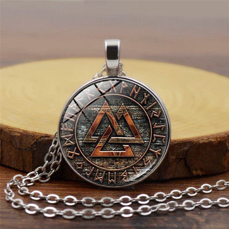 Nordic Vikings Rune Time Gemstone Sweater Jewelry Necklace Pendant-Forestso
