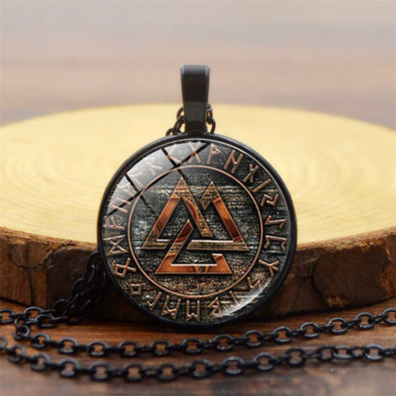 Nordic Vikings Rune Time Gemstone Sweater Jewelry Necklace Pendant-Forestso