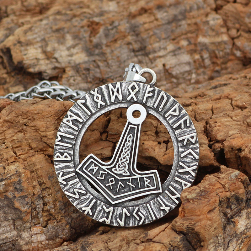 Viking Vintage Thor Hammer Rune Necklace-Forestso