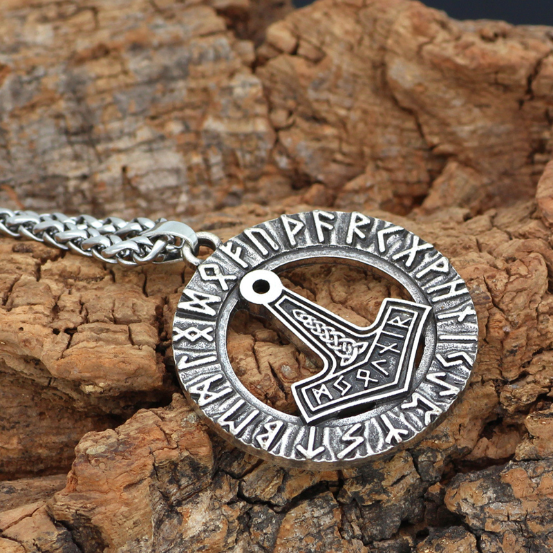 Viking Vintage Thor Hammer Rune Necklace-Forestso