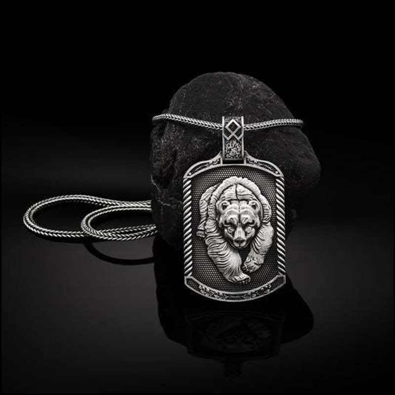 Retro Viking War Bear Pendant Men's Necklace-Forestso