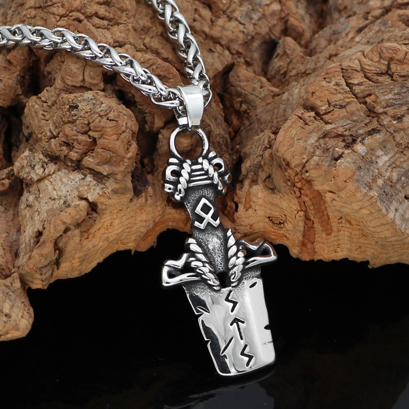 Viking Totem Odin Sword Stainless Pendant Men's Necklace-Forestso