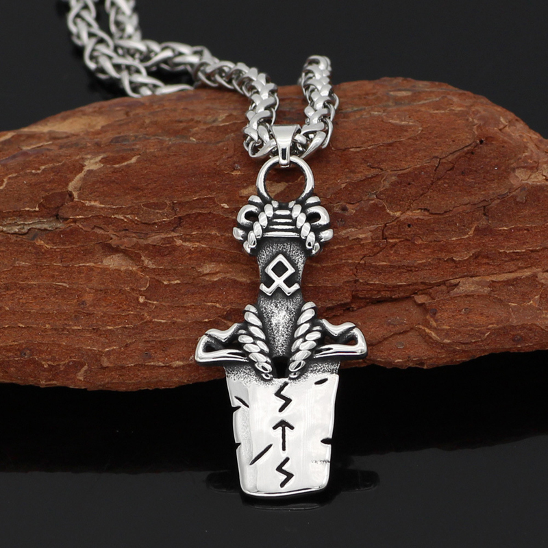 Viking Totem Odin Sword Stainless Pendant Men's Necklace-Forestso