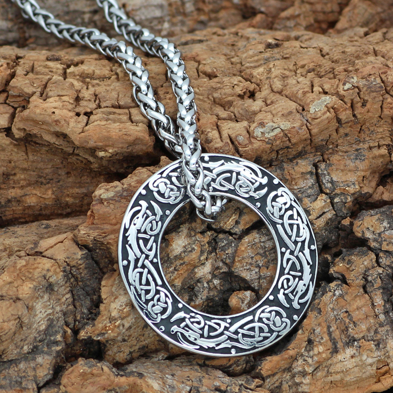 Viking Wolf Crow Pendant Vintage Men's Necklace-Forestso