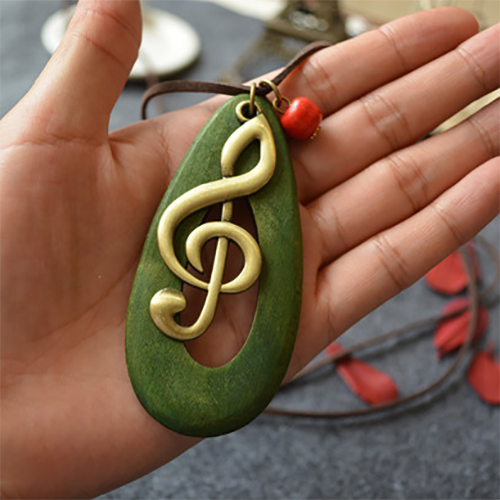 Oval Water Drop Wooden Big Note Long Necklace-Forestso