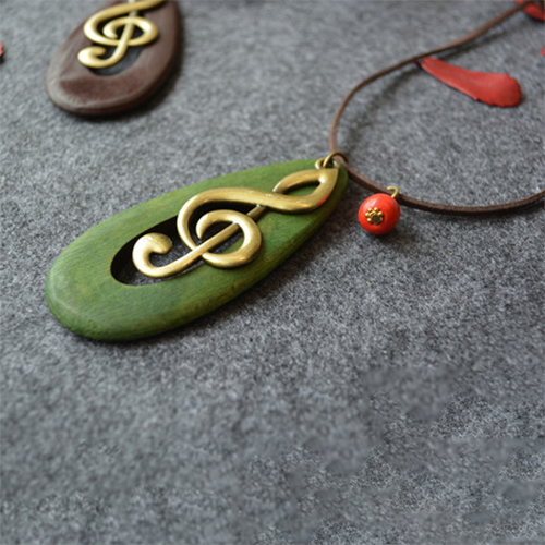 Oval Water Drop Wooden Big Note Long Necklace-Forestso