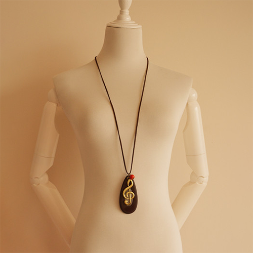 Oval Water Drop Wooden Big Note Long Necklace-Forestso