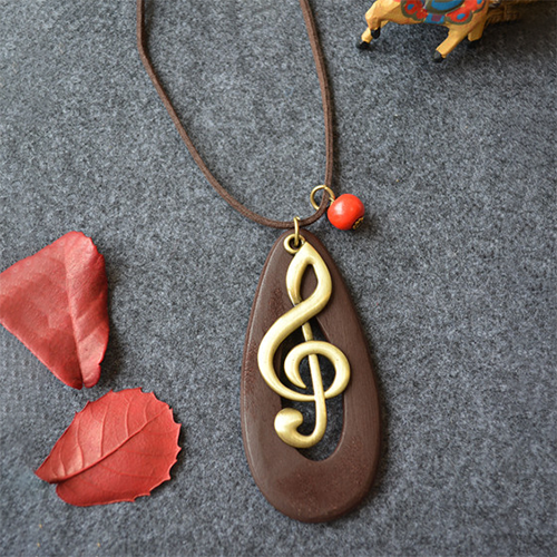Oval Water Drop Wooden Big Note Long Necklace-Forestso