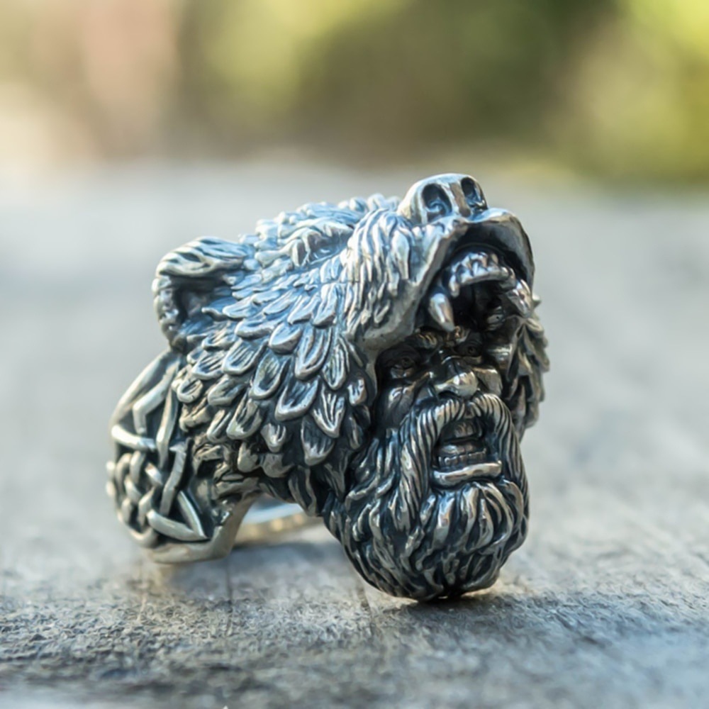 Viking Bear Warrior Men's Vintage Ring-Forestso