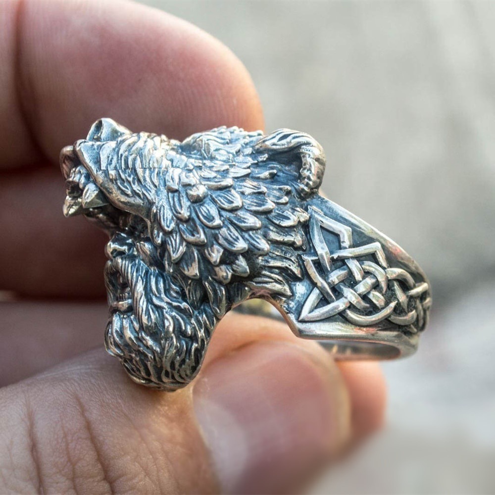 Viking Bear Warrior Men's Vintage Ring-Forestso