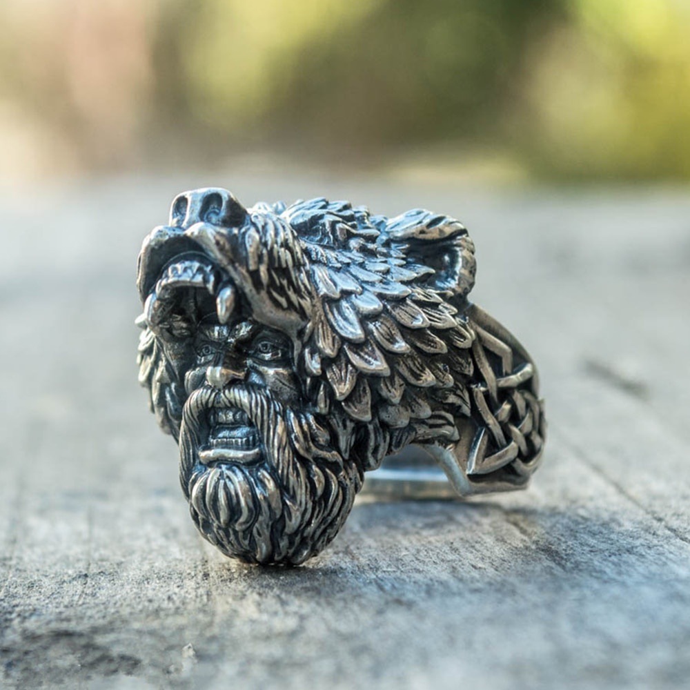 Viking Bear Warrior Men's Vintage Ring-Forestso