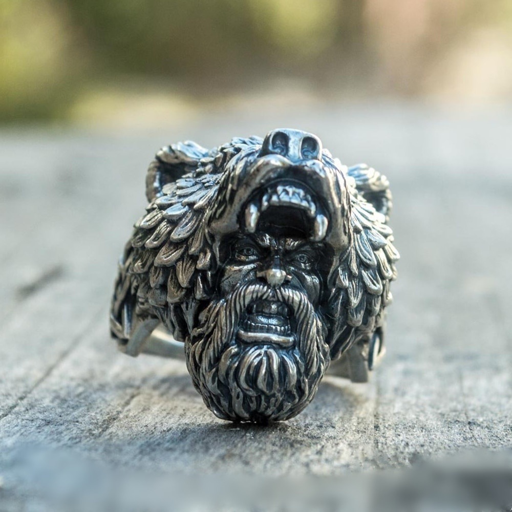 Viking Bear Warrior Men's Vintage Ring-Forestso