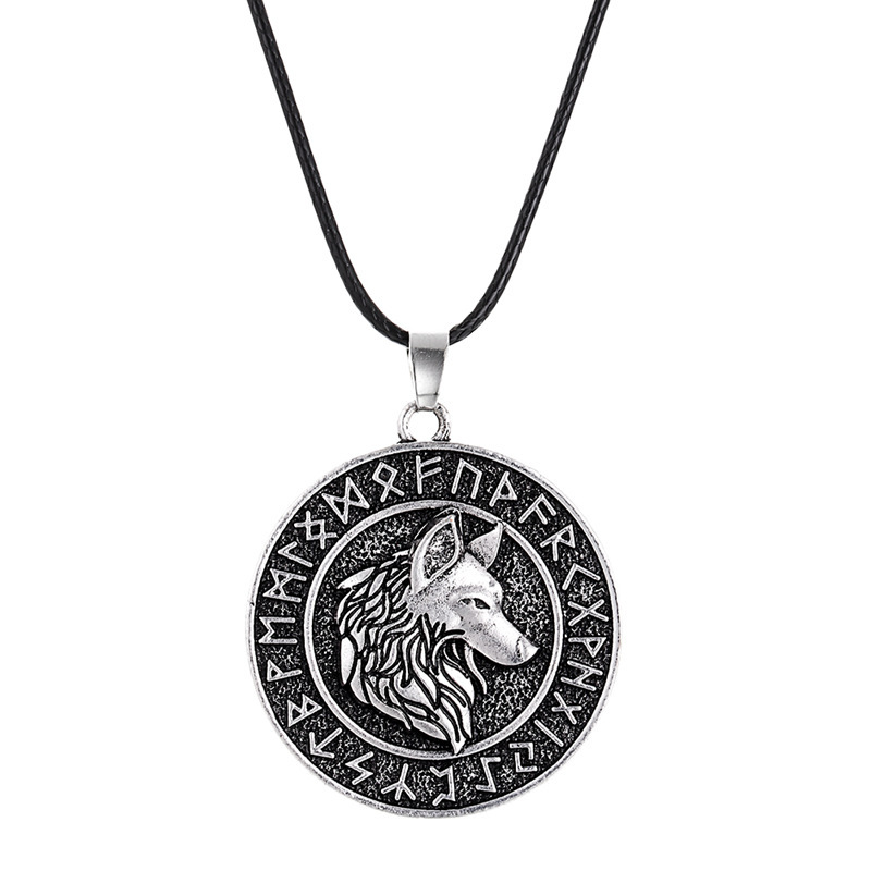 Vintage Rune Wolf Pattern Pendant Necklace-Forestso