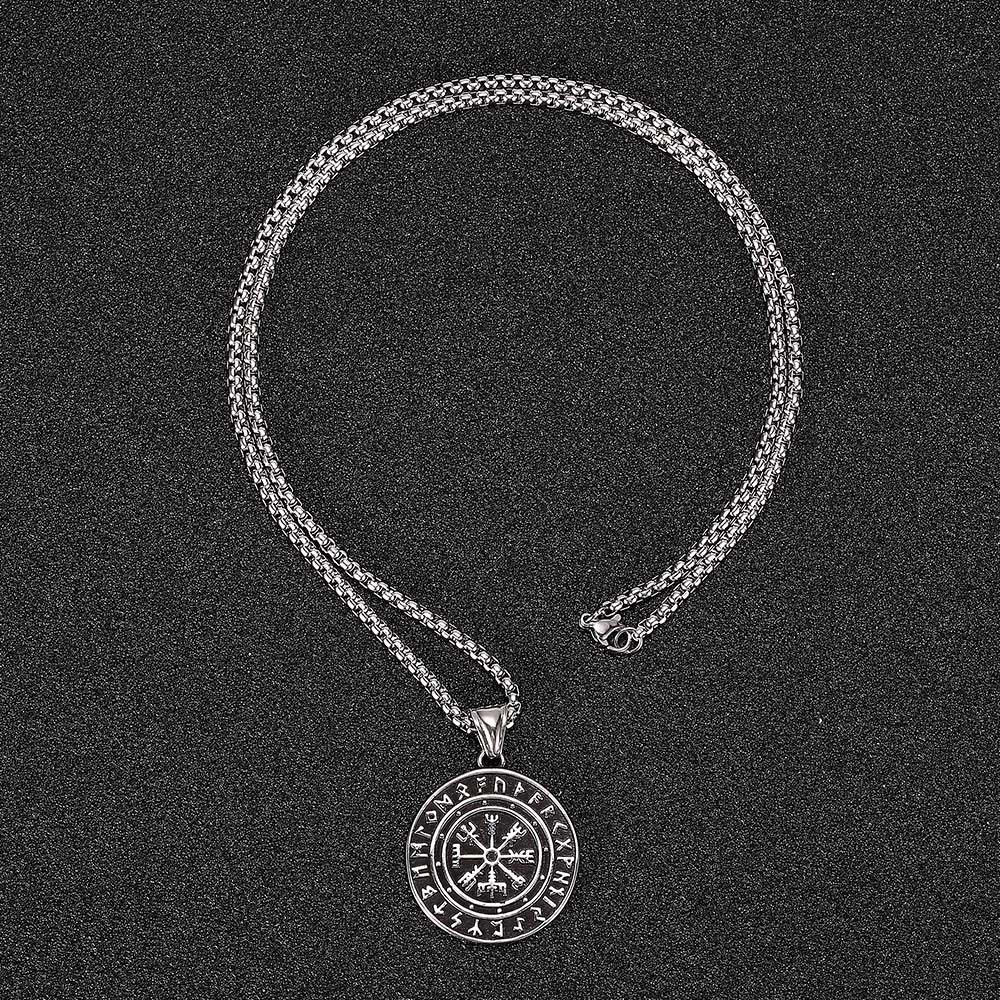 Viking Odin Logo Compass Runavin Retro Male Necklace-Forestso