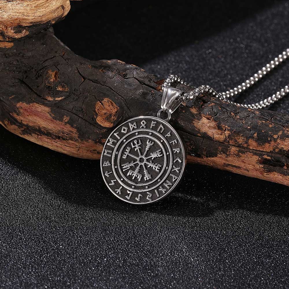 Viking Odin Logo Compass Runavin Retro Male Necklace-Forestso