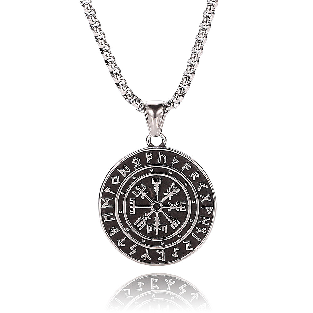 Viking Odin Logo Compass Runavin Retro Male Necklace-Forestso