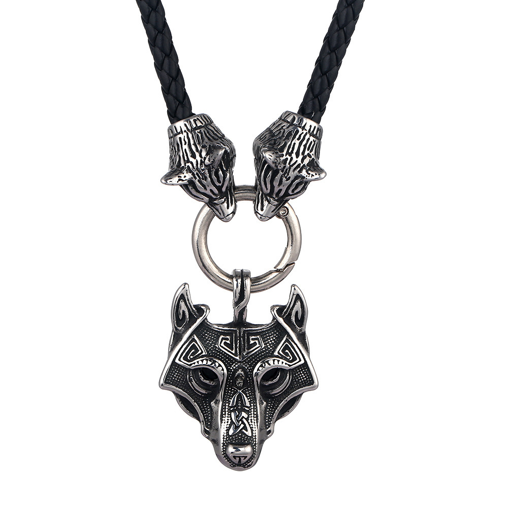Viking Wolf Head Pendant Vintage Necklace-Forestso