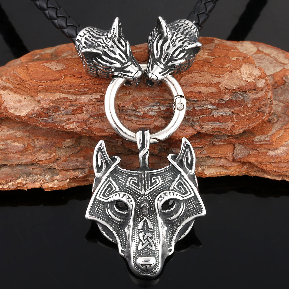 Viking Wolf Head Pendant Vintage Necklace-Forestso