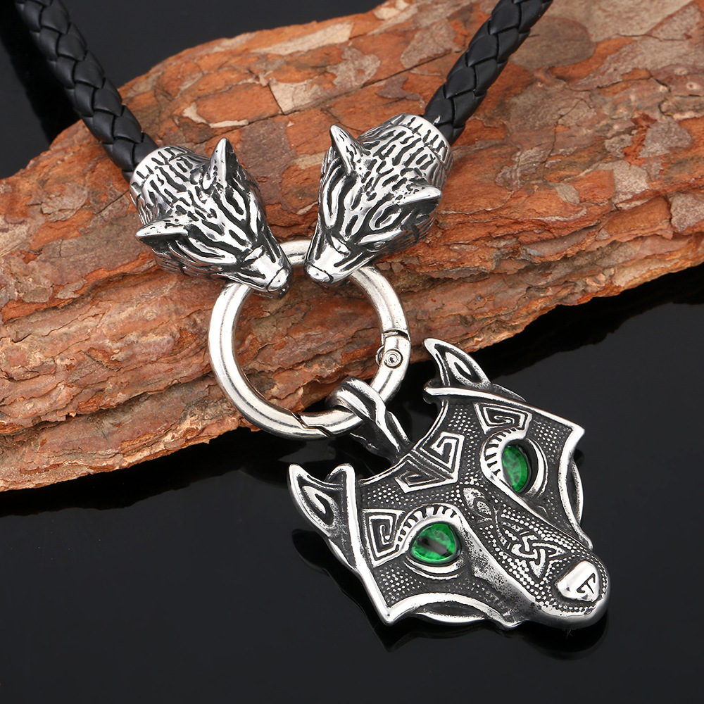 Viking Wolf Head Pendant Vintage Necklace-Forestso