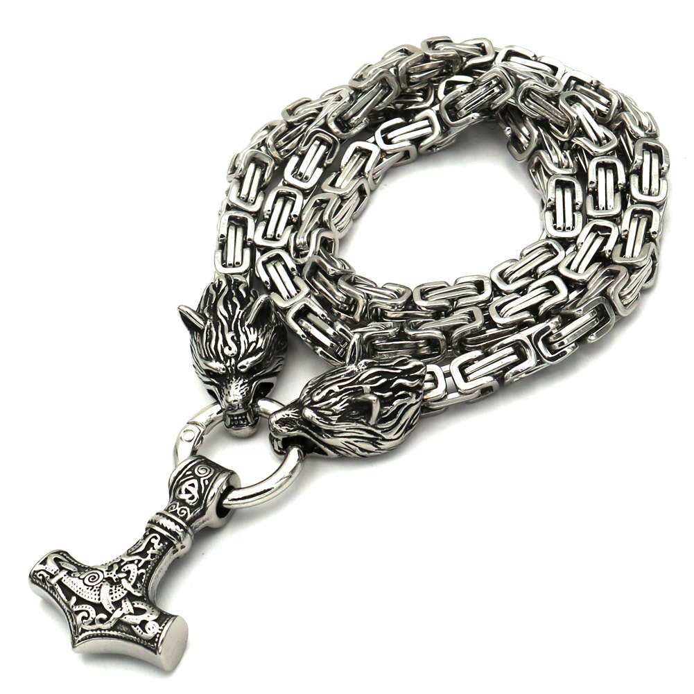Viking Odin Celtic Wolf Head Pendant Men's Necklace-Forestso