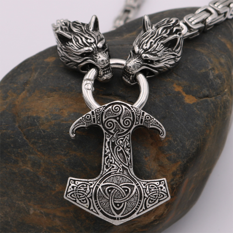 Viking Odin Celtic Wolf Head Pendant Men's Necklace-Forestso