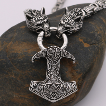 Viking Odin Celtic Wolf Head Pendant Men's Necklace-Forestso