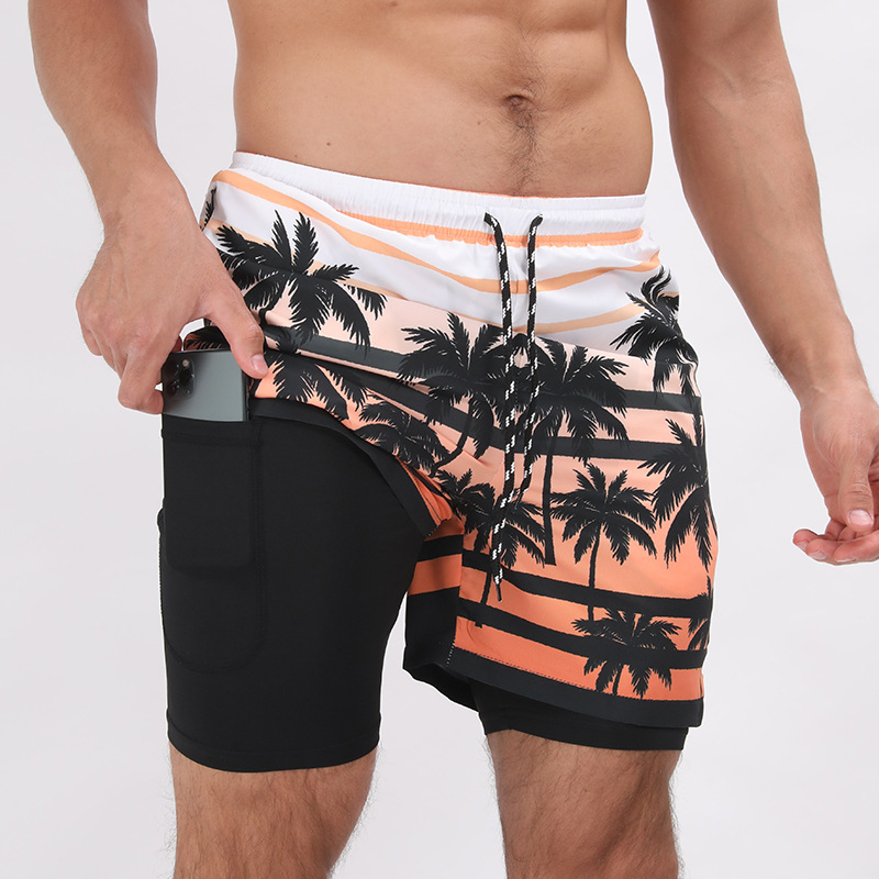 Men's Casual Beach Sports Print Shorts-Forestso